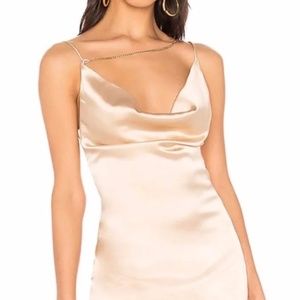 Gold mini dress with front chain